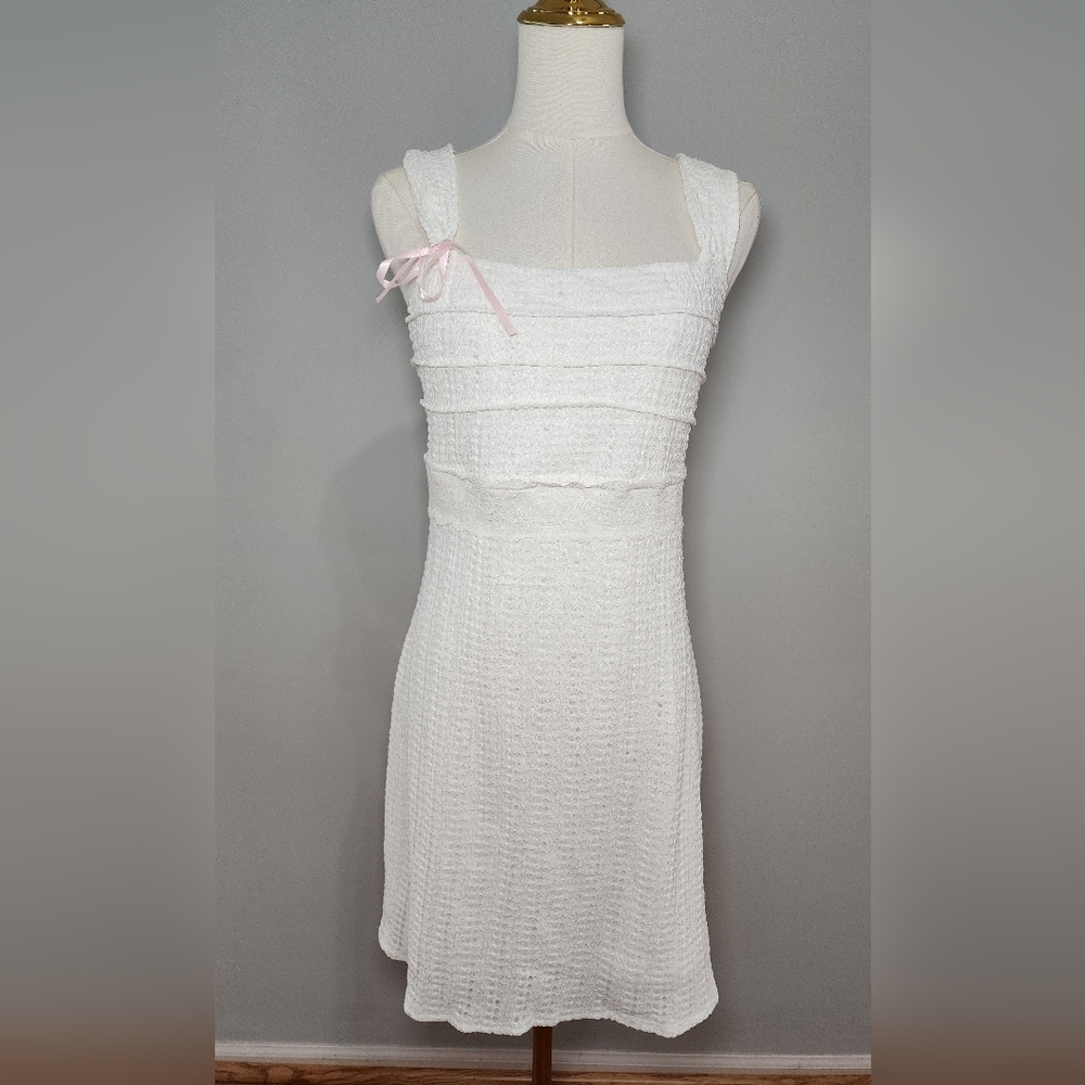 MEROKEETY Mini Dress Tie Back Lined White Prom Party Wedding Cocktail Size M - Picture 6 of 9